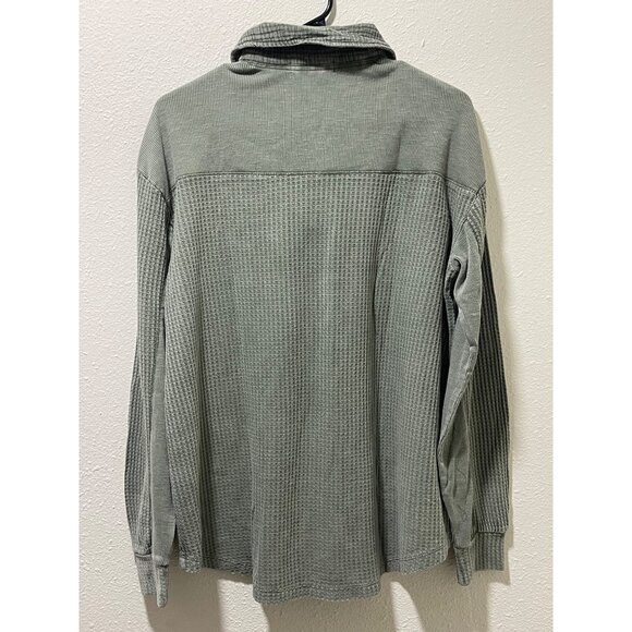 Briggs NWT Women's Relaxed Fit Button Long Sleeve Waffle Shirt Green - Picture 9 of 13